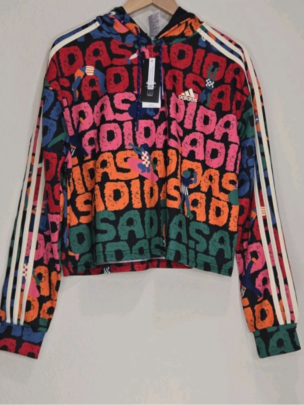 NEW ADIDAS Multicolor Floral Print Farm Hoodie in Blue, Green, Orange, Red XS